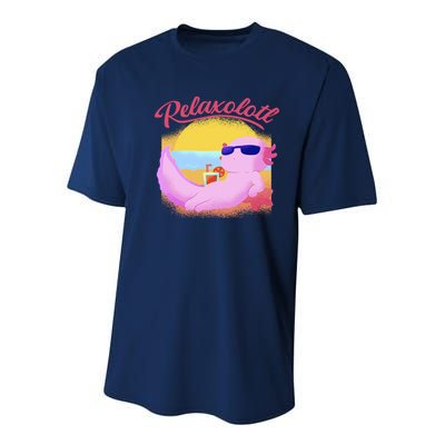 Relaxolotl Axolotl On Vacation Summer Beach Fun In The Sun Youth Performance Sprint T-Shirt