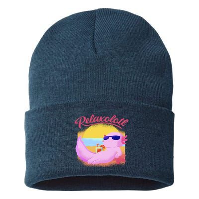 Relaxolotl Axolotl On Vacation Summer Beach Fun In The Sun Sustainable Knit Beanie