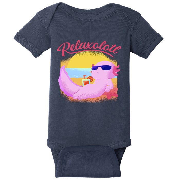 Relaxolotl Axolotl On Vacation Summer Beach Fun In The Sun Baby Bodysuit