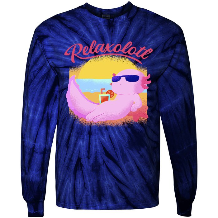 Relaxolotl Axolotl On Vacation Summer Beach Fun In The Sun Tie-Dye Long Sleeve Shirt