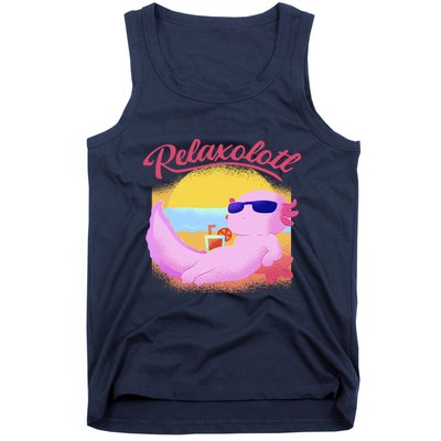 Relaxolotl Axolotl On Vacation Summer Beach Fun In The Sun Tank Top