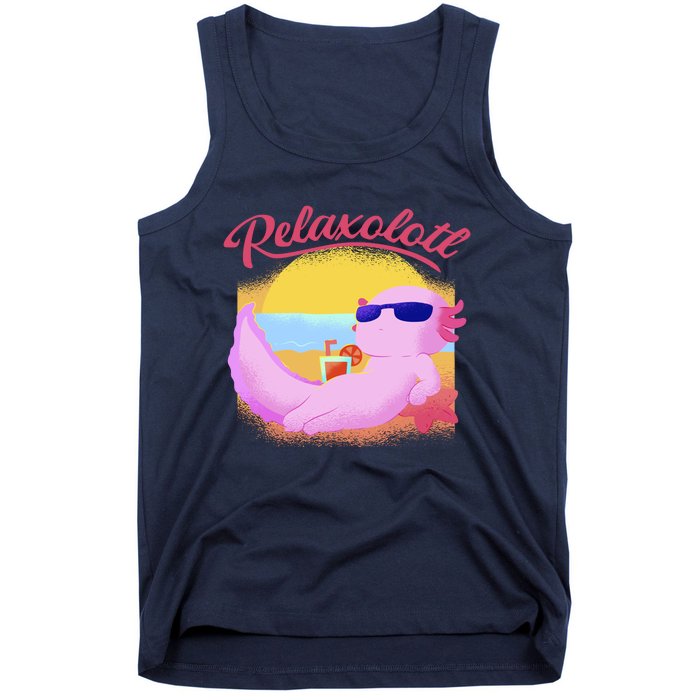 Relaxolotl Axolotl On Vacation Summer Beach Fun In The Sun Tank Top