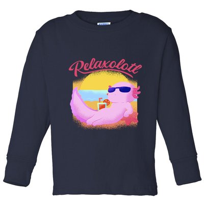 Relaxolotl Axolotl On Vacation Summer Beach Fun In The Sun Toddler Long Sleeve Shirt