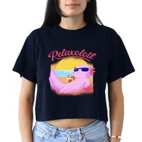 Relaxolotl Axolotl On Vacation Summer Beach Fun In The Sun Crop Top
