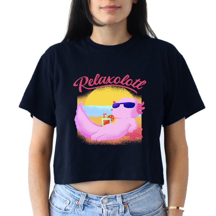 Relaxolotl Axolotl On Vacation Summer Beach Fun In The Sun Crop Top