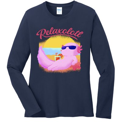 Relaxolotl Axolotl On Vacation Summer Beach Fun In The Sun Ladies Long Sleeve Shirt