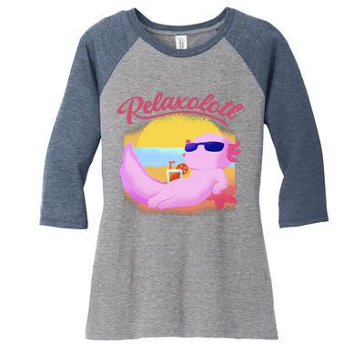 Relaxolotl Axolotl On Vacation Summer Beach Fun In The Sun Women's Tri-Blend 3/4-Sleeve Raglan Shirt