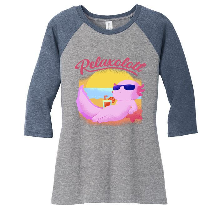 Relaxolotl Axolotl On Vacation Summer Beach Fun In The Sun Women's Tri-Blend 3/4-Sleeve Raglan Shirt