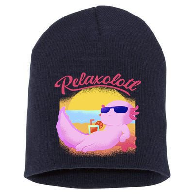 Relaxolotl Axolotl On Vacation Summer Beach Fun In The Sun Short Acrylic Beanie