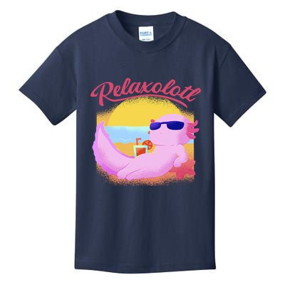 Relaxolotl Axolotl On Vacation Summer Beach Fun In The Sun Kids T-Shirt