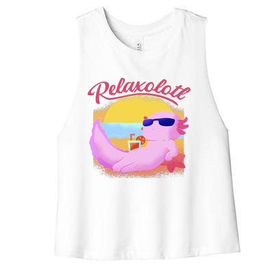 Relaxolotl Axolotl On Vacation Summer Beach Fun In The Sun Women's Racerback Cropped Tank