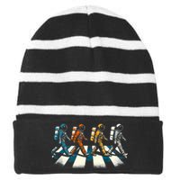 Retro Astronaut Outer Space Striped Beanie with Solid Band