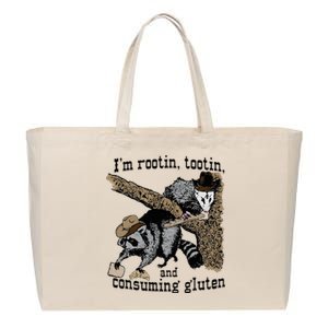 Raccoon And Opossum I’M Rootin Tootin And Consuming Gluten Cotton Canvas Jumbo Tote