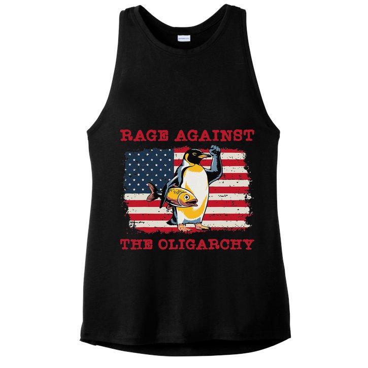 Rage Against Oligarchy Penguin Hands Off Fight Resist Ladies PosiCharge Tri-Blend Wicking Tank