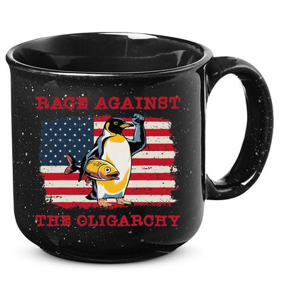 Rage Against Oligarchy Penguin Hands Off Fight Resist 15oz Campfire Ceramic Mug