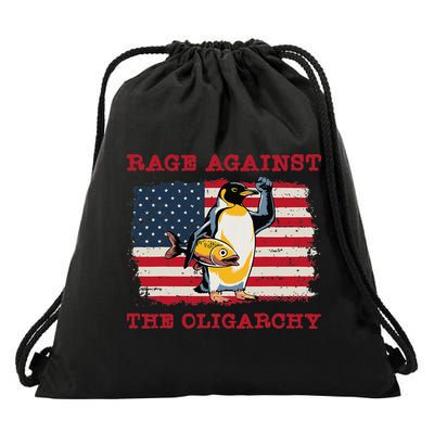 Rage Against Oligarchy Penguin Hands Off Fight Resist Drawstring Bag
