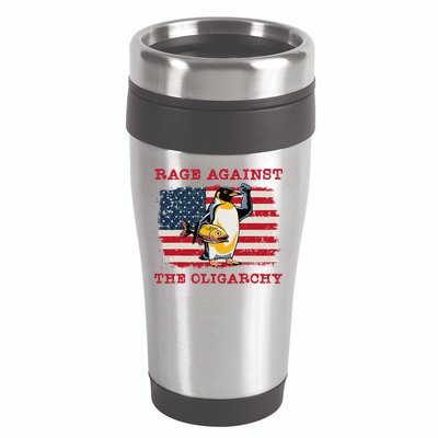 Rage Against Oligarchy Penguin Hands Off Fight Resist 16oz Travel Tumbler