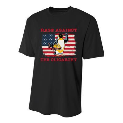 Rage Against Oligarchy Penguin Hands Off Fight Resist Youth Performance Sprint T-Shirt