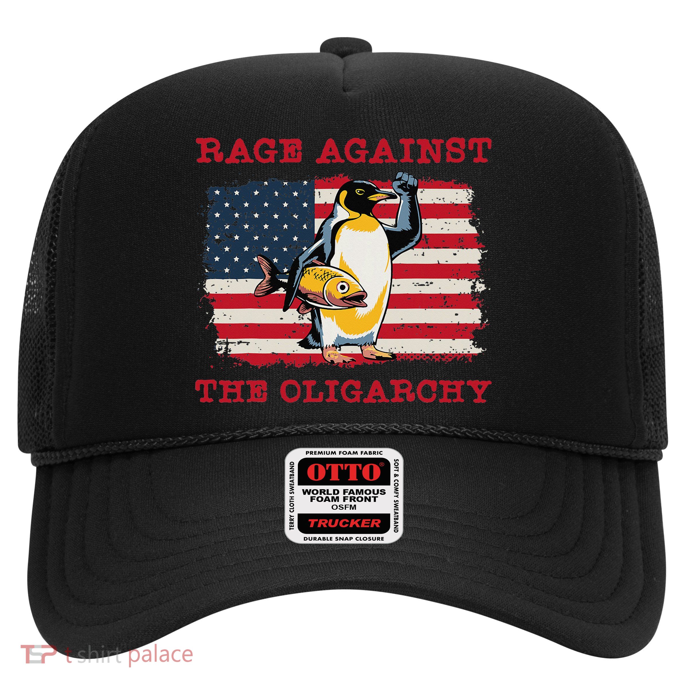 Rage Against Oligarchy Penguin Hands Off Fight Resist Trucker Hat