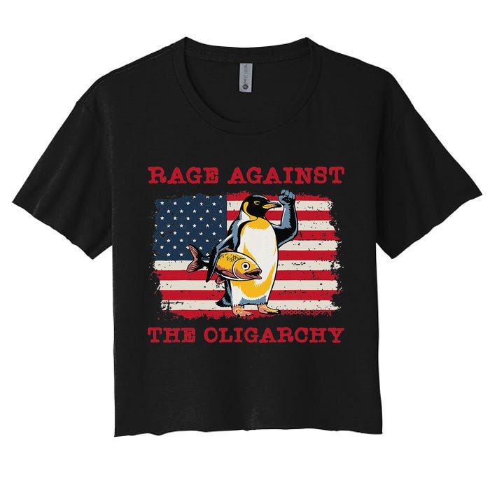 Rage Against Oligarchy Penguin Hands Off Fight Resist Women's Crop Top Tee