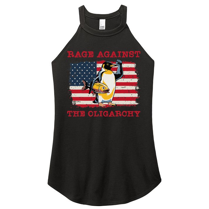 Rage Against Oligarchy Penguin Hands Off Fight Resist Women's Perfect Tri Rocker Tank