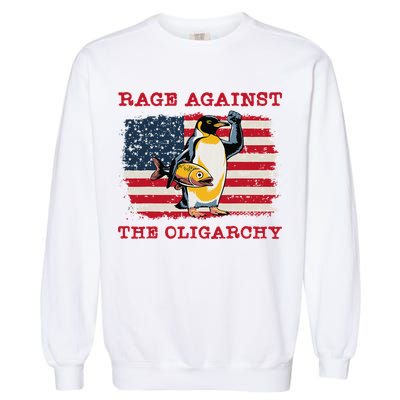 Rage Against Oligarchy Penguin Hands Off Fight Resist Garment-Dyed Sweatshirt
