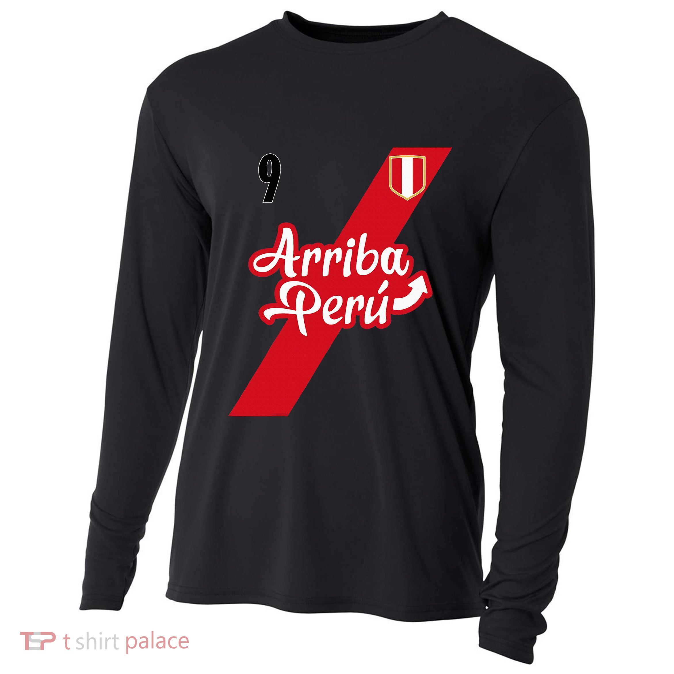 Retro Arriba Peru Soccer Jersey 9 Peruvian Futbol Cooling Performance Long Sleeve Crew