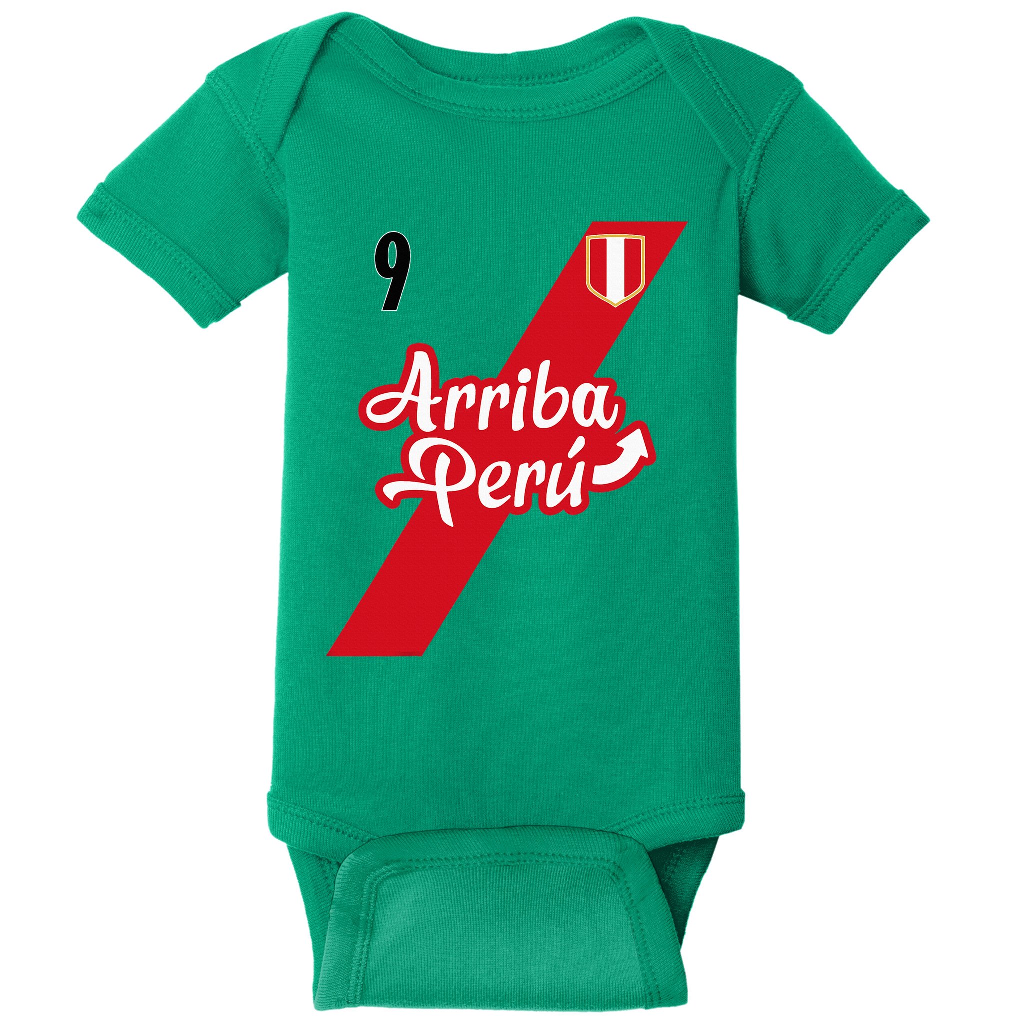 Retro Arriba Peru Soccer Jersey 9 Peruvian Futbol Baby Bodysuit