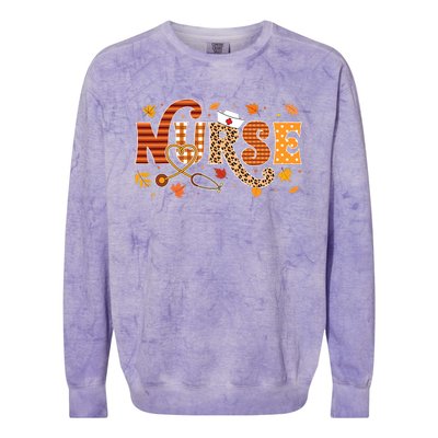 Retro Autumn Pumpkin Fall Nurse Life Thanksgiving Nurse Colorblast Crewneck Sweatshirt