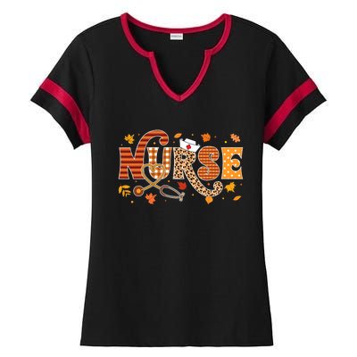 Retro Autumn Pumpkin Fall Nurse Life Thanksgiving Nurse Ladies Halftime Notch Neck Tee