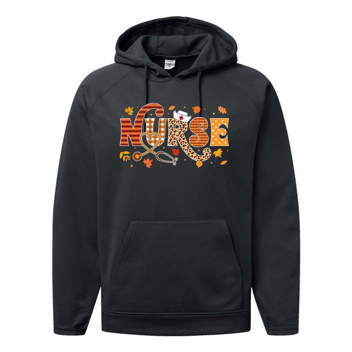 Retro Autumn Pumpkin Fall Nurse Life Thanksgiving Nurse Performance Fleece Hoodie