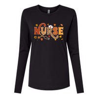 Retro Autumn Pumpkin Fall Nurse Life Thanksgiving Nurse Womens Cotton Relaxed Long Sleeve T-Shirt