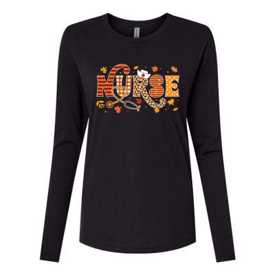 Retro Autumn Pumpkin Fall Nurse Life Thanksgiving Nurse Womens Cotton Relaxed Long Sleeve T-Shirt