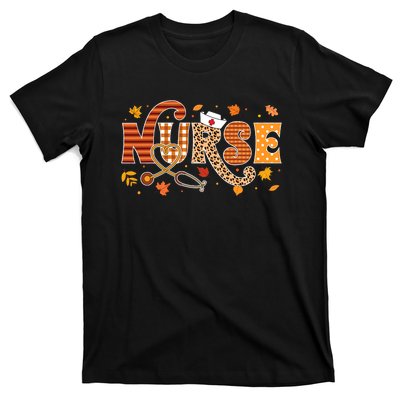 Retro Autumn Pumpkin Fall Nurse Life Thanksgiving Nurse T-Shirt