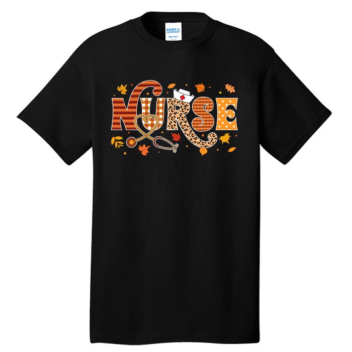 Retro Autumn Pumpkin Fall Nurse Life Thanksgiving Nurse Tall T-Shirt