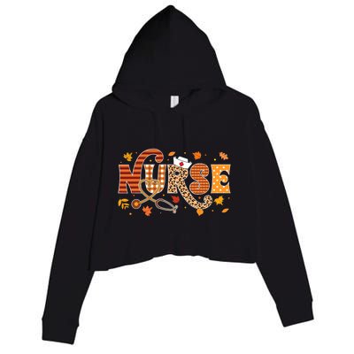 Retro Autumn Pumpkin Fall Nurse Life Thanksgiving Nurse Crop Fleece Hoodie