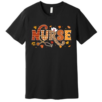 Retro Autumn Pumpkin Fall Nurse Life Thanksgiving Nurse Premium T-Shirt