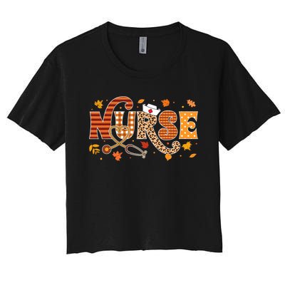 Retro Autumn Pumpkin Fall Nurse Life Thanksgiving Nurse Women's Crop Top Tee