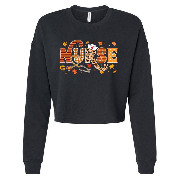 Retro Autumn Pumpkin Fall Nurse Life Thanksgiving Nurse Cropped Pullover Crew