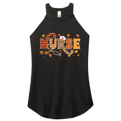 Retro Autumn Pumpkin Fall Nurse Life Thanksgiving Nurse Women's Perfect Tri Rocker Tank