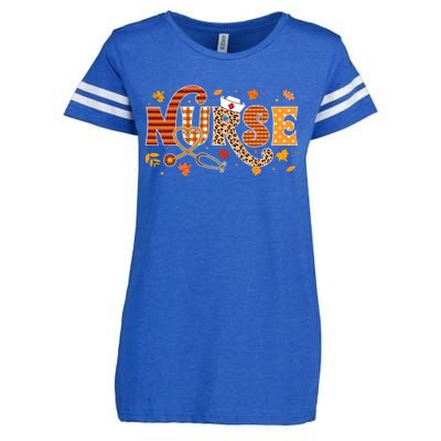 Retro Autumn Pumpkin Fall Nurse Life Thanksgiving Nurse Enza Ladies Jersey Football T-Shirt