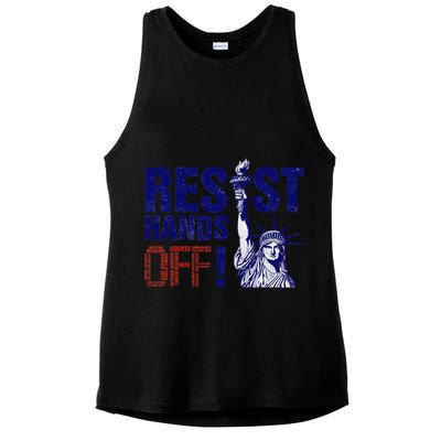 Resist And Protest Hands Off Statue Of Liberty Ladies PosiCharge Tri-Blend Wicking Tank