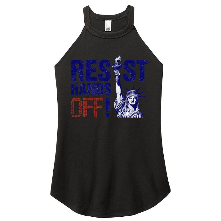 Resist And Protest Hands Off Statue Of Liberty Women's Perfect Tri Rocker Tank