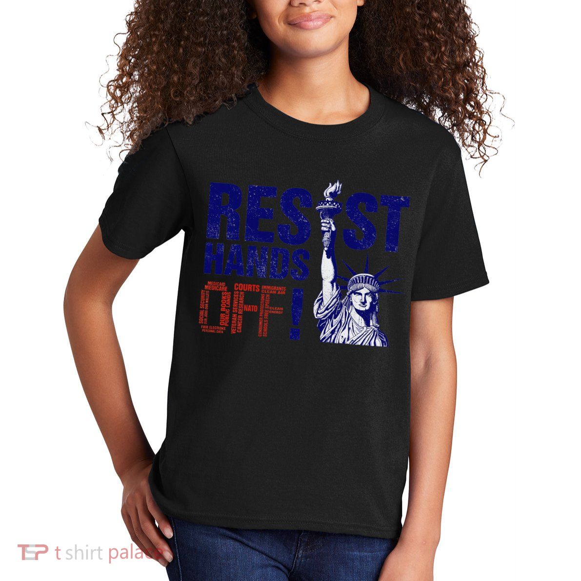 Resist And Protest Hands Off Statue Of Liberty Kids T-Shirt