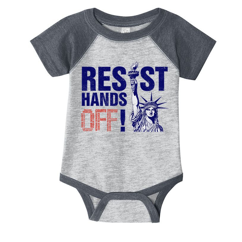 Resist And Protest Hands Off Statue Of Liberty Infant Baby Jersey Bodysuit