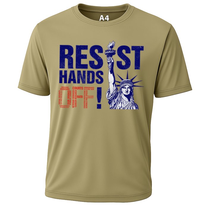 Resist And Protest Hands Off Statue Of Liberty Cooling Performance Crew T-Shirt