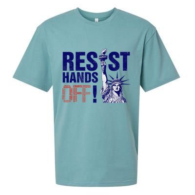 Resist And Protest Hands Off Statue Of Liberty Sueded Cloud Jersey T-Shirt