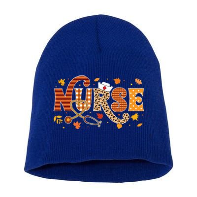 Retro Autumn Pumpkin Fall Nurse Life Thanksgiving Nurse Short Acrylic Beanie