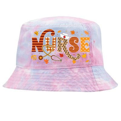 Retro Autumn Pumpkin Fall Nurse Life Thanksgiving Nurse Tie-Dyed Bucket Hat