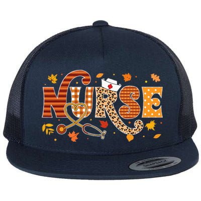 Retro Autumn Pumpkin Fall Nurse Life Thanksgiving Nurse Flat Bill Trucker Hat